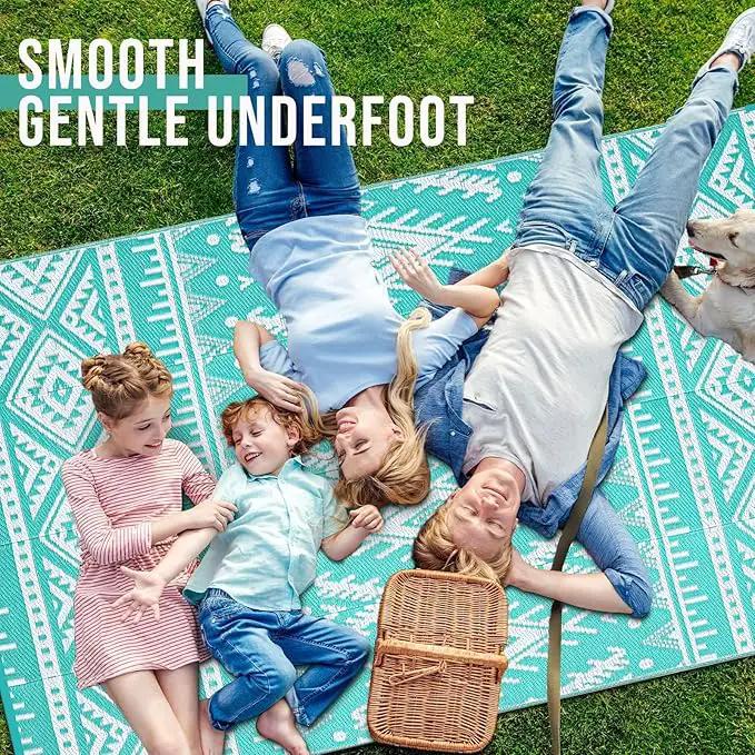 OLANLY Outdoor Rug Waterproof 10x14 ft, Reversible Outdoor Plastic Straw Rug, Boho Patio Rug, Indoor Outdoor Carpet, RV Mat Outside for Patio, Camp, Picnic, Balcony, Deck, Backyard, Turquoise & White by GreenHaven Gardens