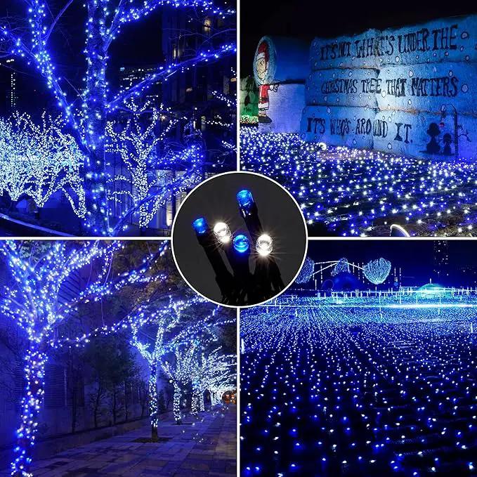 164ft 500 LED Blue White Christmas Lights Outdoor,8 Modes String Light Indoor Bedroom,Clear Wire Twinkle Lights Plug in for Christmas Outside Tree Yard Wedding Decorations(164FT,Blue&White) by GreenHaven Gardens