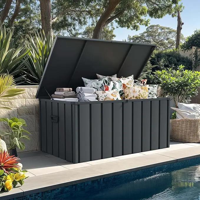 PURPLE LEAF Outdoor Deck Box 150 Gallon Waterproof Lockable Storage Box Container with Lid Deck Organization for Patio Cushions Side Table Pool Accessories Garden Tools, Gray by GreenHaven Gardens