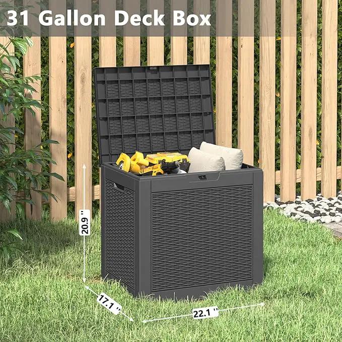 KAMABOKO 30 Gallon Outdoor Storage Box, Resin Deck Boxes Indoor and outdoor, Waterproof Storage Box Lockable Lid for Garden Tools, Package Delivery, Pool Supplies, Patio Cushions, Black by GreenHaven Gardens