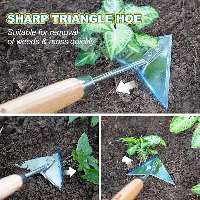 Berry&Bird Triangle Hoe, 60'' Winged Weeder Garden Hoes with Long Wood Handle, Gardener Stainless Steel Warren Hoe, Garden Weeder Hoe Tool for Quickly Weeding, Edging and Gardening Tools by GreenHaven Gardens