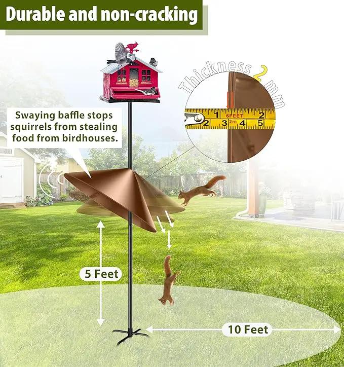 Squirrel Baffle for Bird Feeder Pole, 19-Inch Outdoor Bird Feeder Guard, Squirrel-Proof Birdhouse Baffles, Shepherd's Hook for Outside(Brown) by GreenHaven Gardens