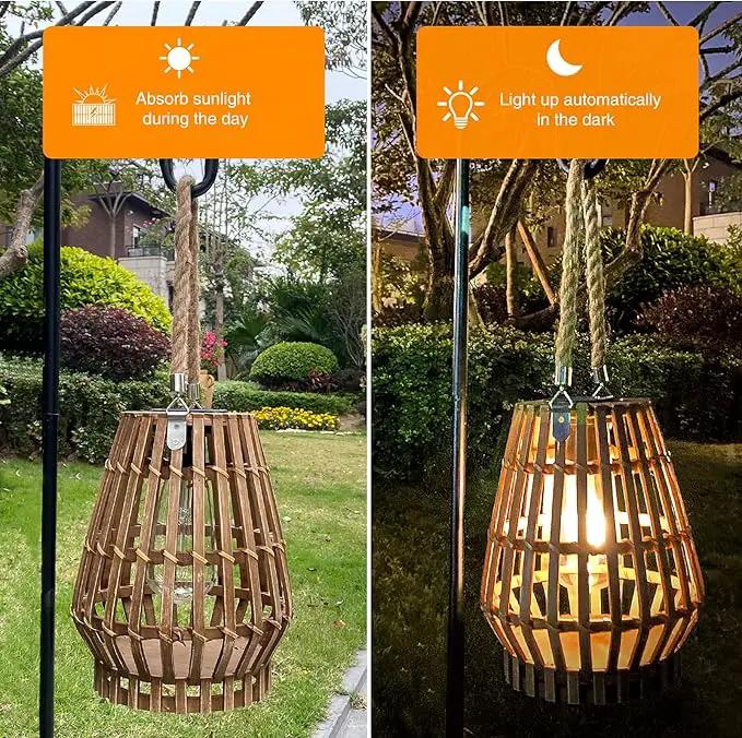 Hanging Solar Lantern Rattan Outdoor Lanterns for Patio Waterproof with Handle Large Bright Natural Bamboo Solar Table Lamp LED Lights Edison Bulb Design Decor for Wedding Yard Garden Farmhouse by GreenHaven Gardens