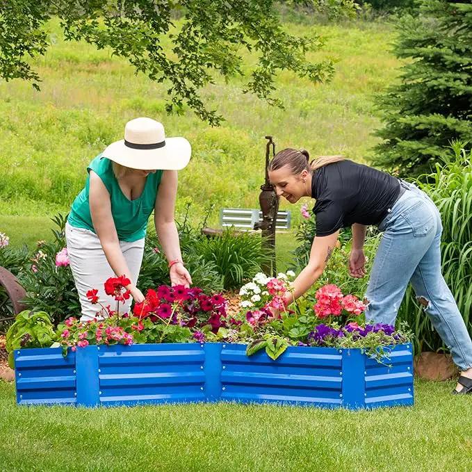 Sunnydaze Galvanized Raised Garden Bed - Metal Raised Bed for Gardening - Outdoor Planter Box for Flowers, Plants, and Vegetables - Blue - 12" L-Shaped by GreenHaven Gardens