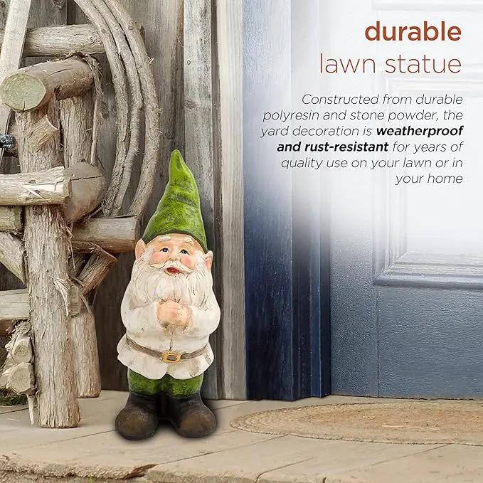 Alpine Corporation 12" Tall Outdoor Garden Gnome Folding Hands Yard Statue Decoration by GreenHaven Gardens