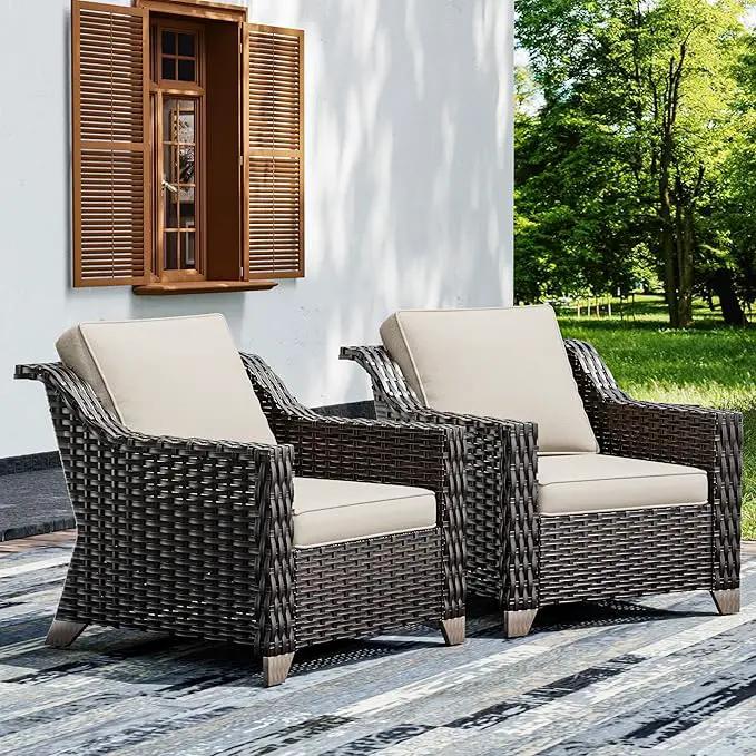 Joyside Wicker Patio Chairs Set of 2, Outdoor Rattan Furniture with Wide Armrest and Thick Cushions, Upgraded Large Size for Backyard, Garden, Poolside by GreenHaven Gardens