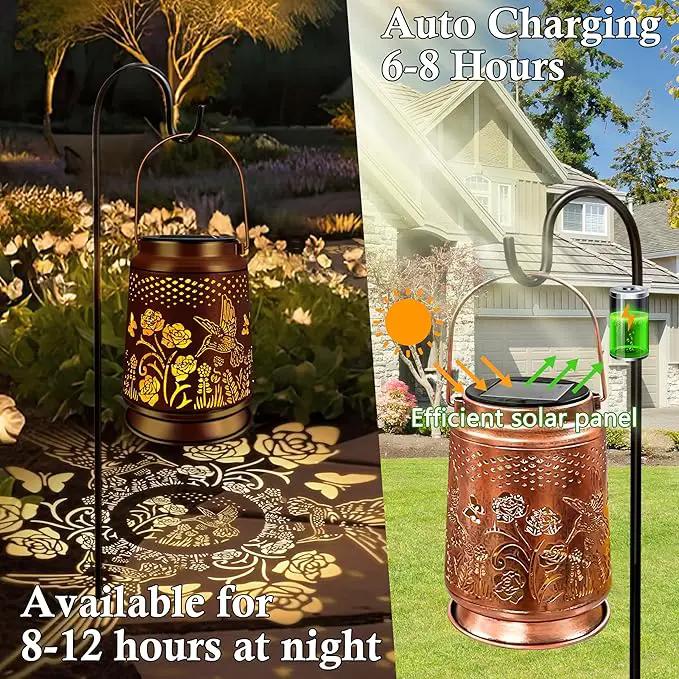 KY&BOSAM Solar Lanterns Outdoor Waterproof Rose Hummingbird Garden Decor Birthday Gift for Women Mom Grandma Hangings Solar Lights Metal Diwali Decoration Outside Lantern for Yard Patio Backyard Porch by GreenHaven Gardens