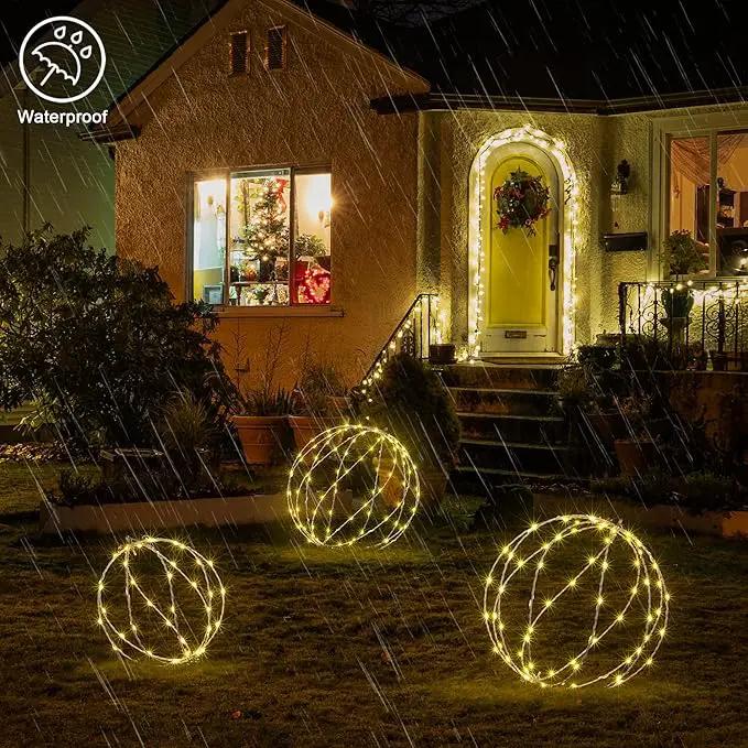 LIGHTSHARE 248LED 12IN+16IN+20IN Light Ball Yard Decoration Pathway Lights White Sphere Light Fold Flat Metal Frame Indoor Outdoor Waterproof Garden Lights, Plug in(Set of 3) by GreenHaven Gardens