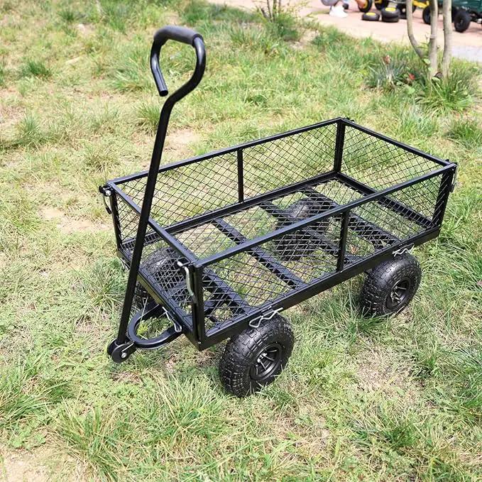 400 Lbs Capacity Mesh Steel Garden Cart Folding Utility Wagon with Removable Sides Multi-Purpose by GreenHaven Gardens