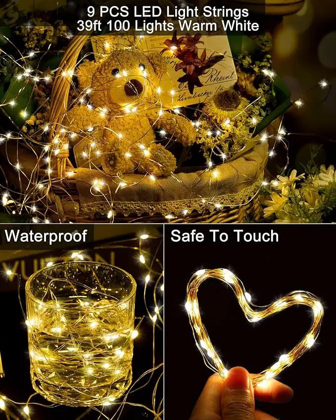 Treela 9 Pack Solar String Lights for Outside, 39 ft 100 LED Outdoor Fairy Lights Waterproof Copper Wire 8 Modes Solar Twinkle Lights for Patio Garden Tree Yard Party Decor(Warm White) by GreenHaven Gardens