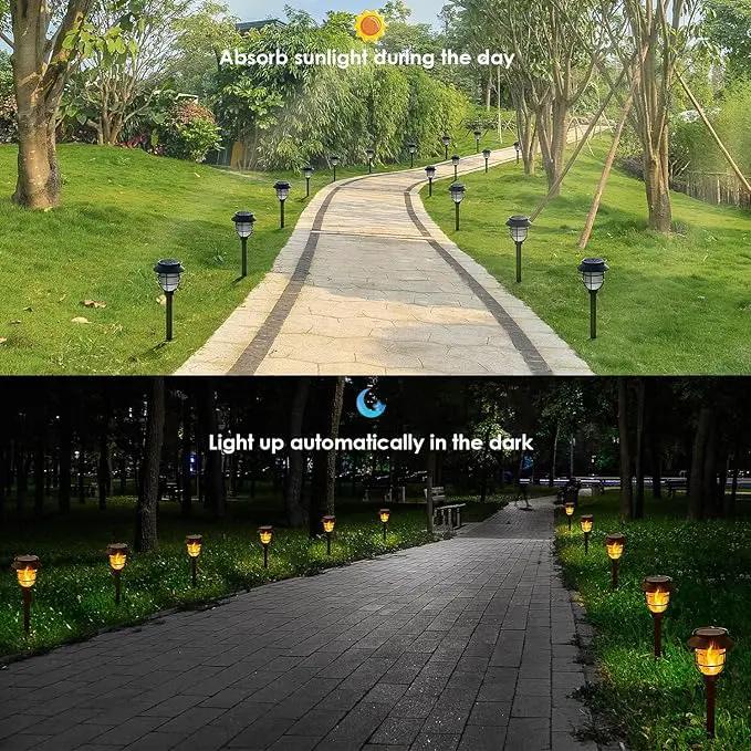 10 Pack Solar Pathway Lights Outdoor - Bright Solar Powered Garden Lights with Flickering Flame, Auto On/Off Waterproof Path Lights Decorative, Landscape Lighting for Yard Patio Walkway Driveway by GreenHaven Gardens