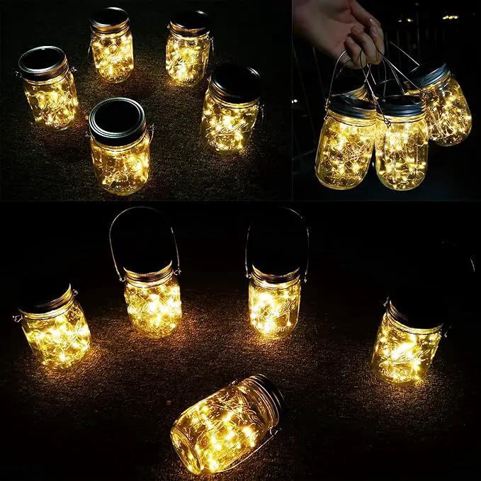 Solar Lantern Mason Jar Hanging Lights,4 Pack 30 Led Fairy Firefly Starry String Jar Lights (Mason Jars/Hangers Included),for Mason Jar Patio Garden Lanterns Wedding Table Decor Light by GreenHaven Gardens