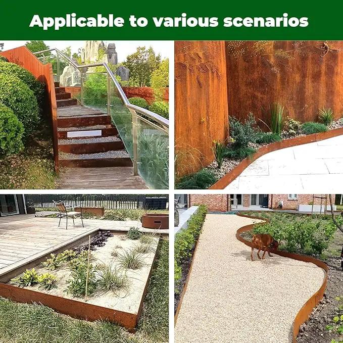 Cor Ten Steel Garden Metal Landscape Edging 40 inch with Top Bending Protection Pre-Rusted Cor Ten Steel Garden Edging 6 Pack Edge for Lawn Yard (10 inch-180 Degree Bend, Rusted) by GreenHaven Gardens