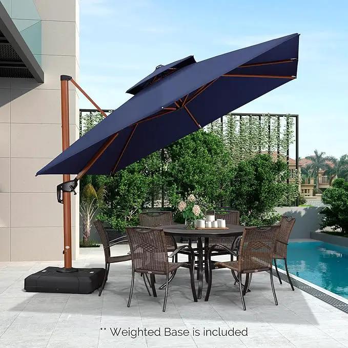 PURPLE LEAF 10ft Patio Umbrella with Base Outdoor Square Umbrellas Large Cantilever Umbrella Windproof Offset Umbrellas Heavy Duty Sun Umbrella for Garden Deck Pool Patio, Navy Blue by GreenHaven Gardens