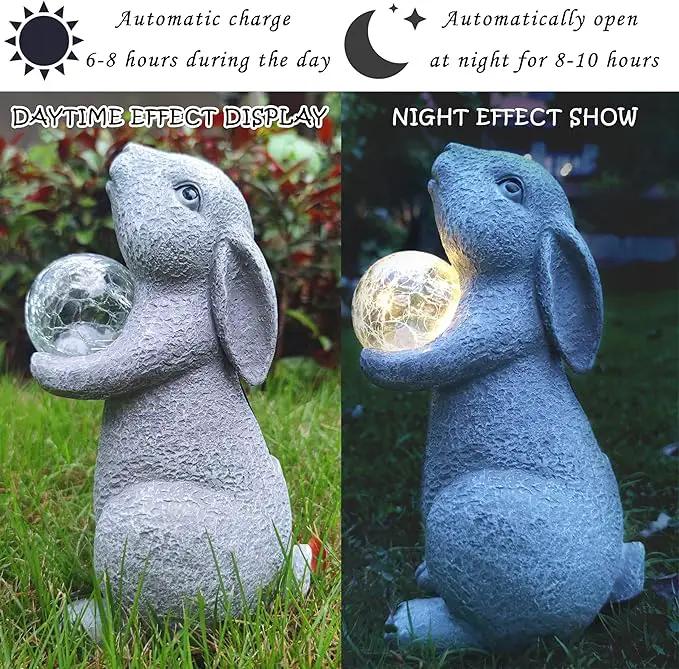 Solar Rabbit Statue Garden Decor -Rabbit Lover Gifts, with Gazing Solar LED Lights Ball Bunny Decoration for Garden Yard Patio Lawn Balcony - Gifts for Mom Grandma by GreenHaven Gardens
