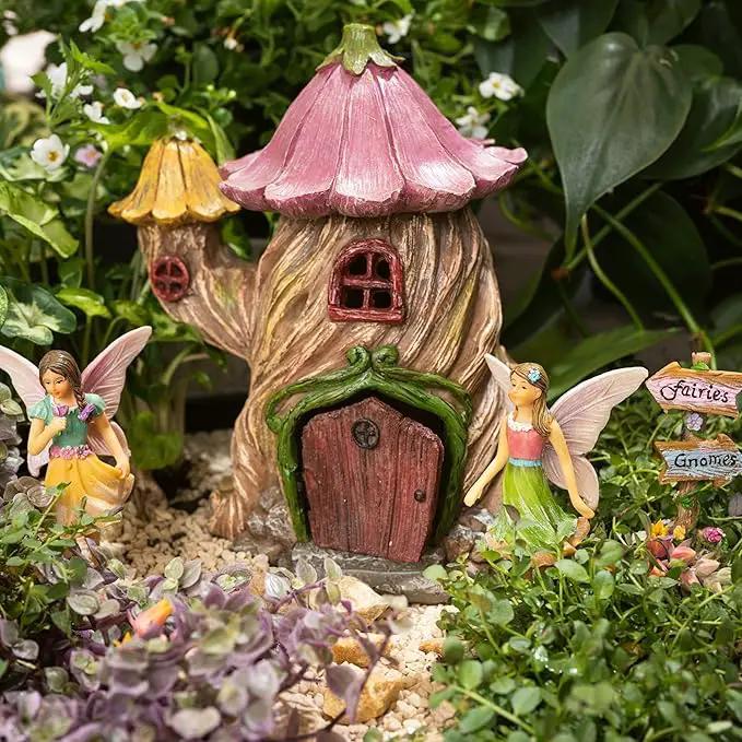 Fairy Garden Houses - Fairy House & Fairy Figures - Fairy Garden Ornaments & Fairies for Fairy Garden - Fairy Houses Kit - 4 Pieces by GreenHaven Gardens
