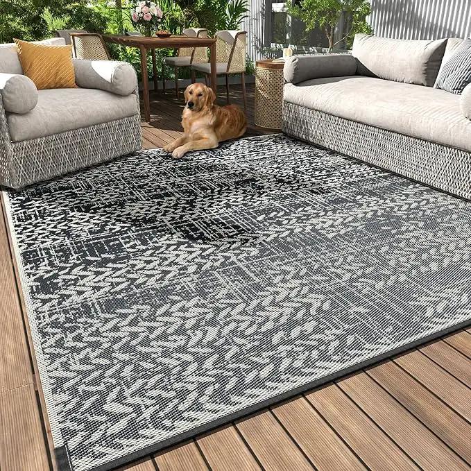 MontVoo Outdoor Rug Waterproof-Patio Rug Mat 6x9 Outdoor Carpet Reversible RV Camping Picnic Plastic Straw Rug Outside Outdoor Area Rug for Balcony Deck Backyard Patio Decor Boho Modern Abstract by GreenHaven Gardens