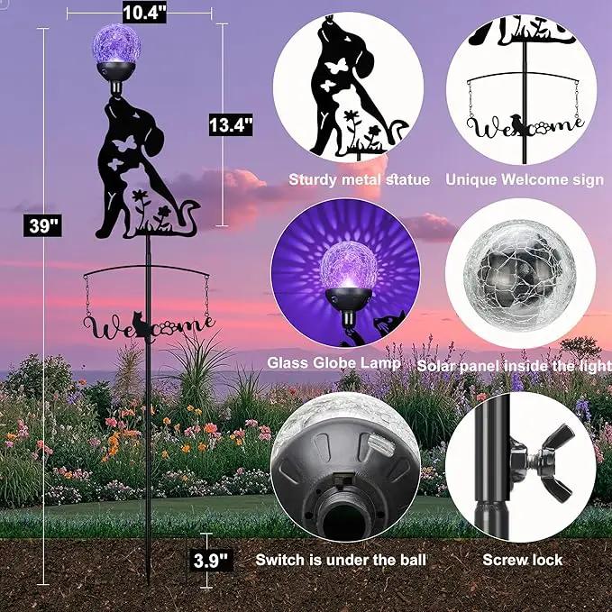 Solar Outdoor Garden Stakes with Crystal Ball Light Solar Metal Dog Statue Black Dog Patio Garden Decorative Stakes with Solar Lantern Christmas Birthday Gifts by GreenHaven Gardens