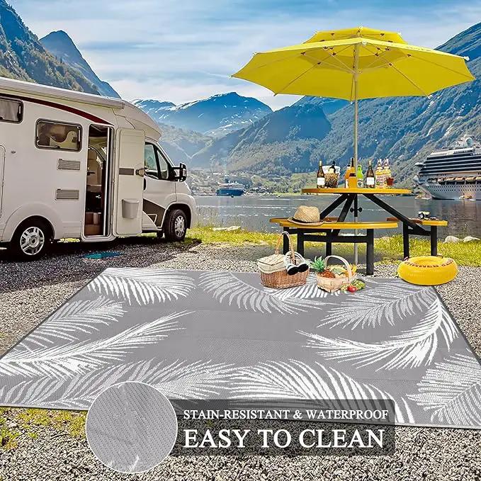 Pauwer Outdoor Rug, 6'x9', Leaf Grey, Reversible, Waterproof, Polypropylene, Lightweight, RV Mat, Patio Decor by GreenHaven Gardens