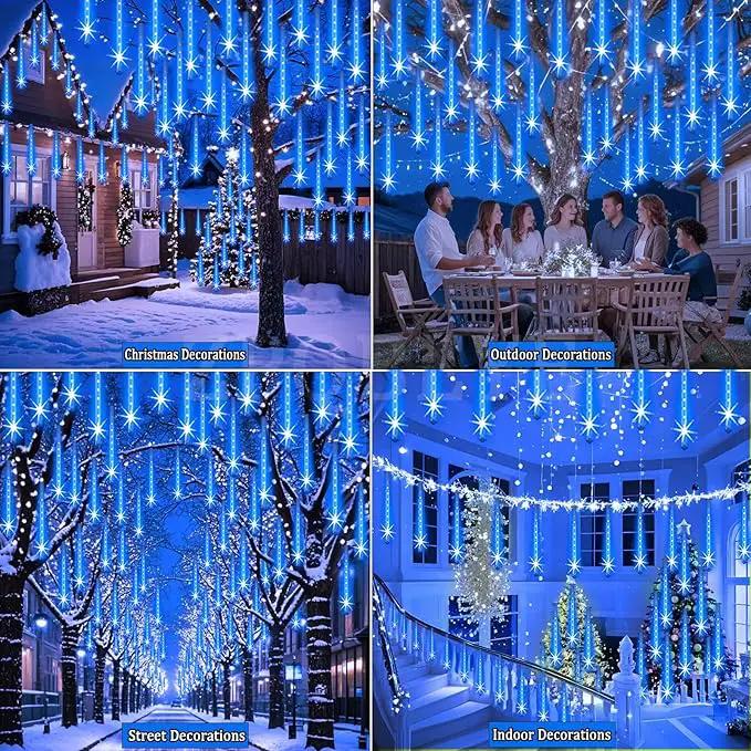 Christmas Lights Outdoor Meteor Shower Lights 24-Tube 576LEDs Snow Falling Rain Cascading Icicle Light for Xmas Tree Christmas Decorations Wedding Party Holiday Garden Decor, UL Plug Blue by GreenHaven Gardens