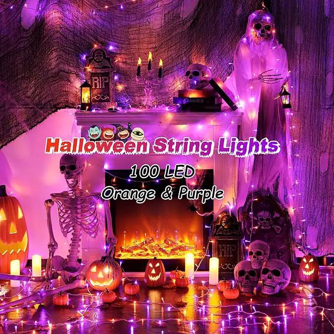 JMEXSUSS 33 FT 100 LED Halloween String Lights Indoor, Orange and Purple Halloween Lights Clear Wire, 8 Modes Outdoor Waterproof Christmas String Light Plug in by GreenHaven Gardens
