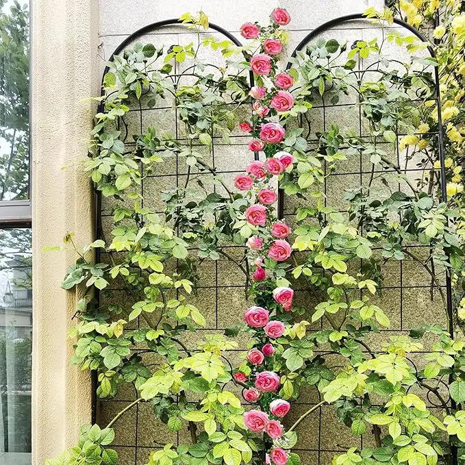 4 Pack Metal Garden Trellis 86.7" H Garden Fence Rustproof Trellis for Climbing Plants Support Roses Flower Outdoor Lawn, Black Galvanized Tube by GreenHaven Gardens