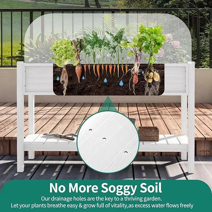 YITAHOME Raised Garden Bed, 47x18x31 Inch HIPS Poly-Wood Weather-Resistant Elevated Planter Box with Storage Shelf for Vegetable Flower, White by GreenHaven Gardens