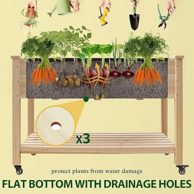 MUPATER 4x2FT Raised Garden Bed, Planter Box with Four Wheels and Legs for Herbs and Vegetables, Elevated Garden Bed with Drainage Holes for Outdoor Indoor, Natural Wood by GreenHaven Gardens