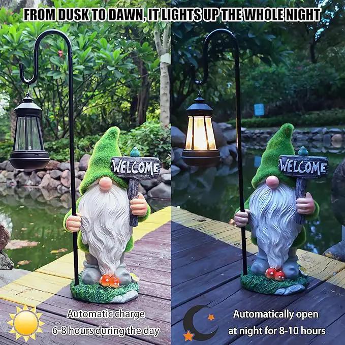 JOYBEE Garden Statues Gnomes with Solar Lantern Outdoor Decor-Gnomes Solar Figurines Lights Decorations for Patio Yard Lawn Ornaments-Gifts for Birthday Easter Housewarming by GreenHaven Gardens