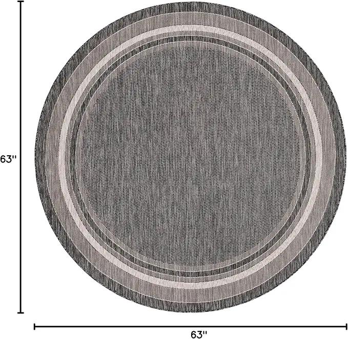 Unique Loom Outdoor Border Collection Area Rug - Soft Border (5' 3" Round, Black/ Ivory) by GreenHaven Gardens