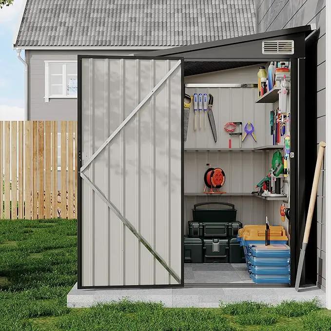 4x8 FT Metal Outdoor Lean to Storage Shed, Lean to Garden Shed Utility Tool Shed, Heavy-Duty Outdoor Metal Wall Side Storage Sheds by GreenHaven Gardens