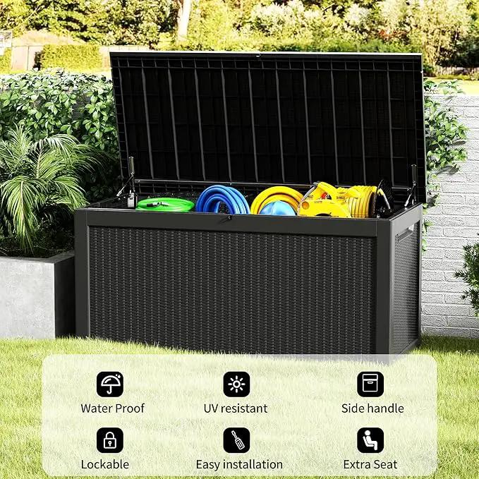 320 Gallon Outdoor Storage Box Waterproof Lockable Resin Deck Box Large, Patio Storage Bin for Pool Accessories Cushion Furniture, Garden Tools, UV-Resistant Outside Delivery Black by GreenHaven Gardens