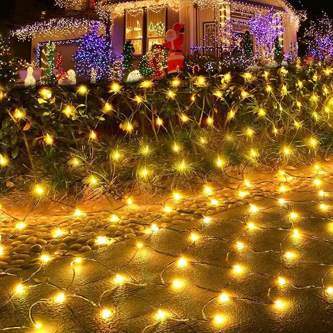 Pooqla Net Lights, 300LED Christmas Outdoor Mesh, 14.8x4.9 ft Fairy String 8 Modes Green Wire, Connectable Waterproof Decorative for Bushes Tree Garden Halloween, Warm White by GreenHaven Gardens