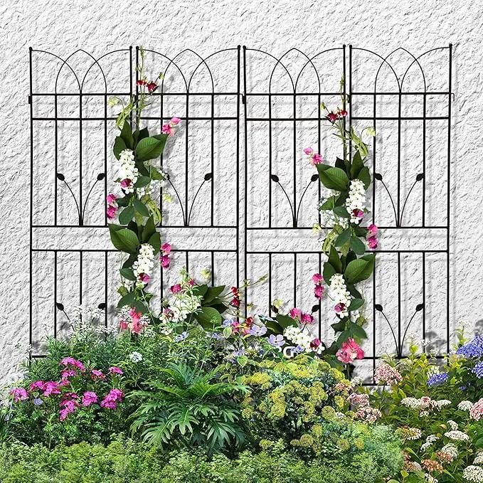 4 Pack Metal Garden Trellis 71" Black Fence Rustproof Garden Trellis for Climbing Plants Support Roses Flower Outdoor Lawn, Black by GreenHaven Gardens