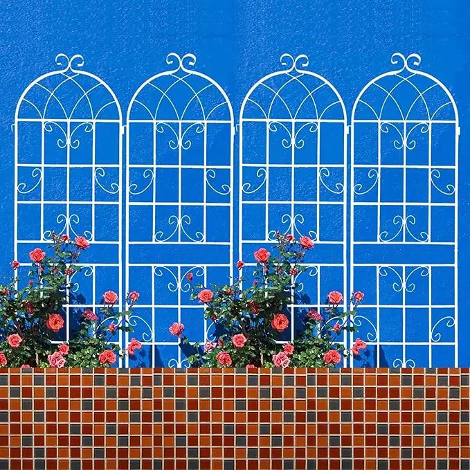 Metal Garden Trellis Rustproof Trellis for Climbing Plants Outdoor Flower Support Butterfly Deco (Cream White-4 Pack, 71"x19.7") by GreenHaven Gardens