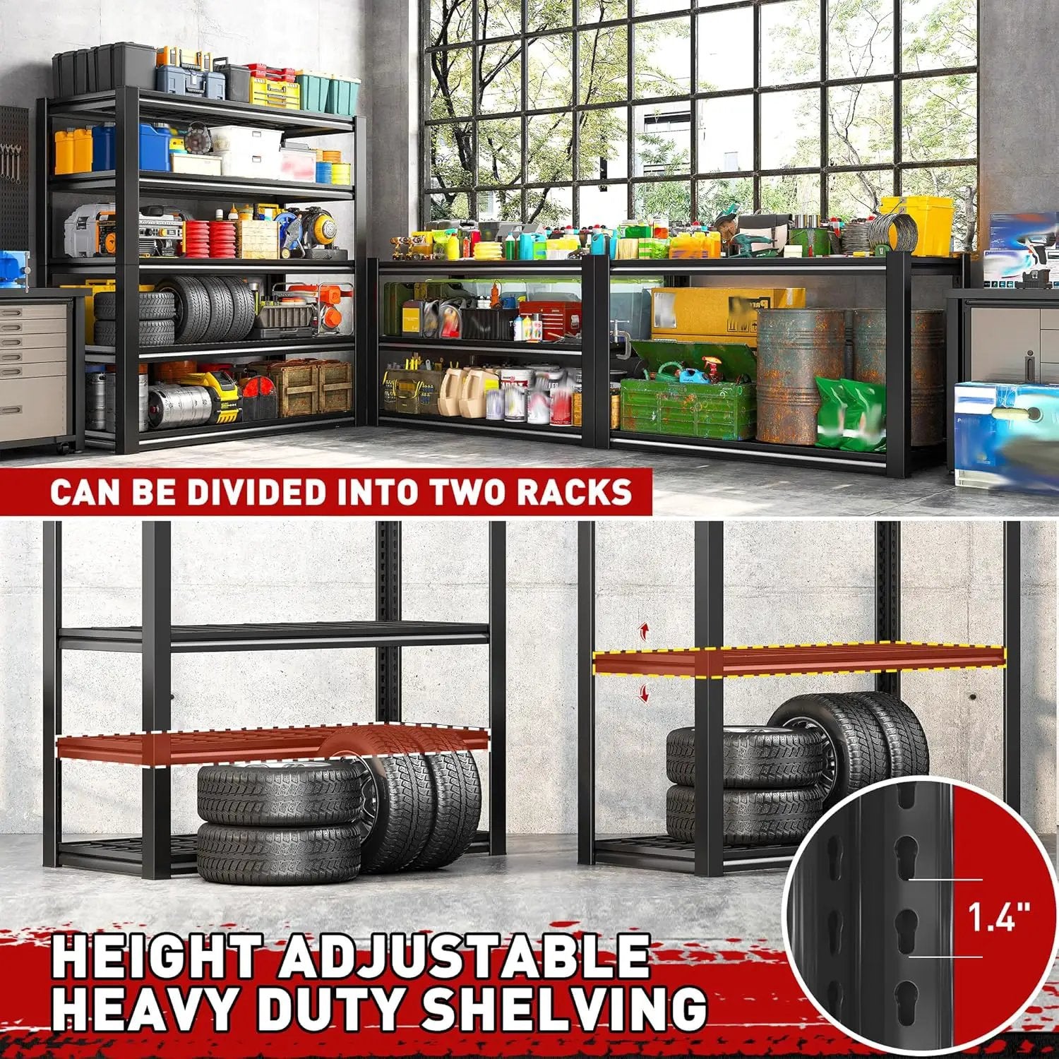 REIBII Garage Shelving 3000LBS, Heavy Duty Storage Shelves, Adjustable Industrial Metal Shelving Unit for Garage, Basement, Pantry, Warehouse,Commercial, 36" W x 16" D x 72" H, 2 Pack by GreenHaven Gardens