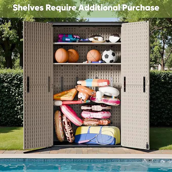 Devoko Outdoor Storage Cabinet 50 Cu Ft with Lockable Doors, Vertical Storage Shed Waterproof Patio Tools Storage Box for Sofa Cushions, Gardening Tools and Accessories (Beige) by GreenHaven Gardens