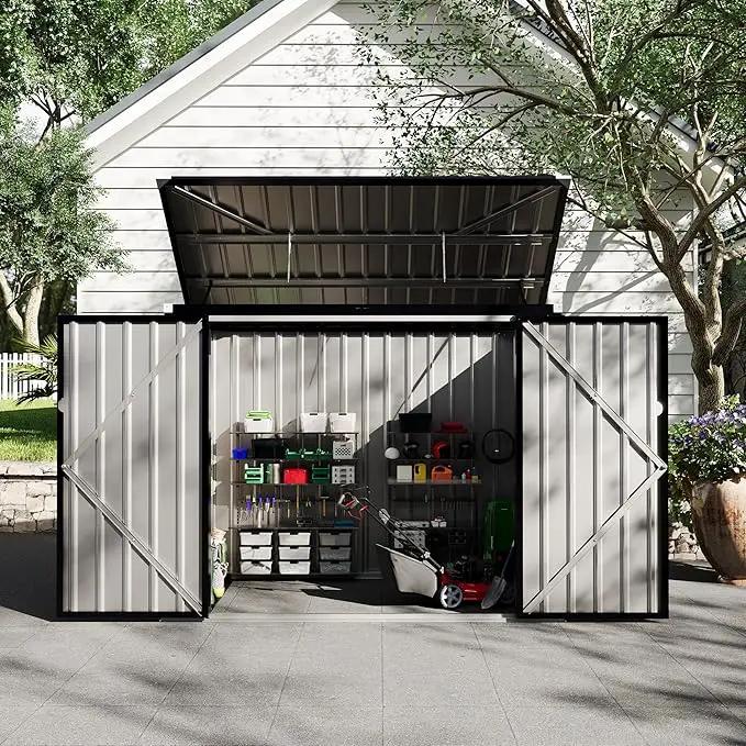 2 Trash Cans Metal Outdoor Storage, 3x6 FT Garbage Bin Storage Shed with Chain Lid, Garbage Can Metal Sheds for Garden, Backyard, Lawn and Patio by GreenHaven Gardens