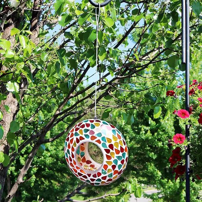 Sunnydaze 6-Inch Glass Mosaic Hanging Bird Feeder for Outdoors - Fly-Through Wild Bird Feeder - Confetti Mosaic by GreenHaven Gardens