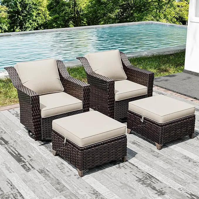 Joyside Wicker Patio Furniture Sets, 4 Pieces Upgraded Large Size Outdoor Furniture with Swivel Rocking Patio Chairs and Outdoor Ottoman, Thick Cushions, Wide Armrest by GreenHaven Gardens
