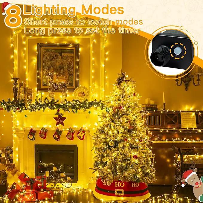 Ollny String Lights Indoor 200LED 60FT, Warm White Connectable Plug in LED Outdoor Light, 8 Modes Waterproof Timer Christmas Lights for Outside Bedroom House Party Wedding Camping by GreenHaven Gardens