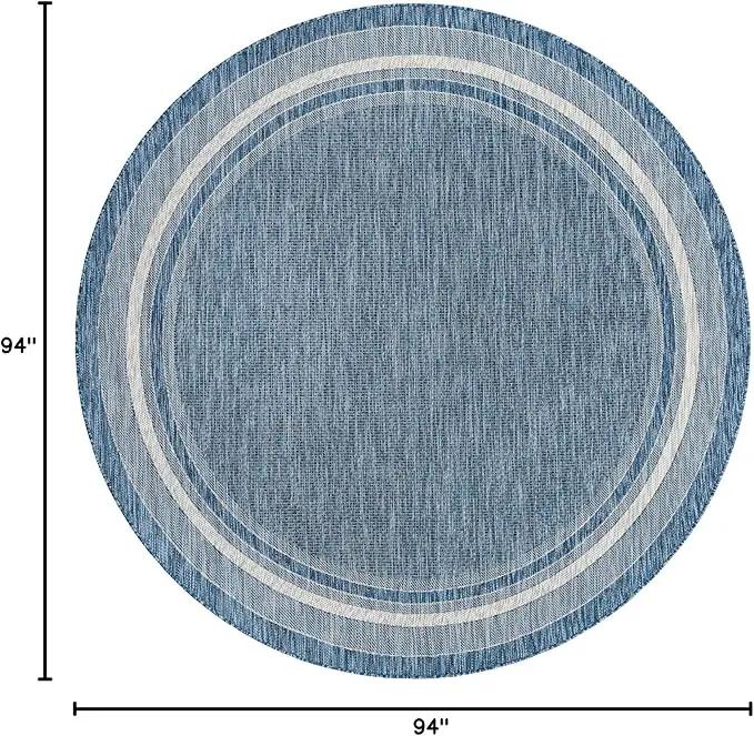 Unique Loom Outdoor Border Collection Area Rug - Soft Border (7' 10" Round, Blue/ Ivory) by GreenHaven Gardens