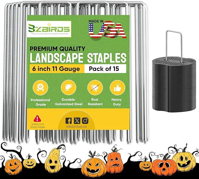 USA Made 15 Pack Landscape Staples 6 inch 11 Gauge Garden Stakes Galvanized Garden Staples | Metal Ground Stakes for Gardening| Yard Stakes for Decoration, Weed Barrier Fabric by GreenHaven Gardens