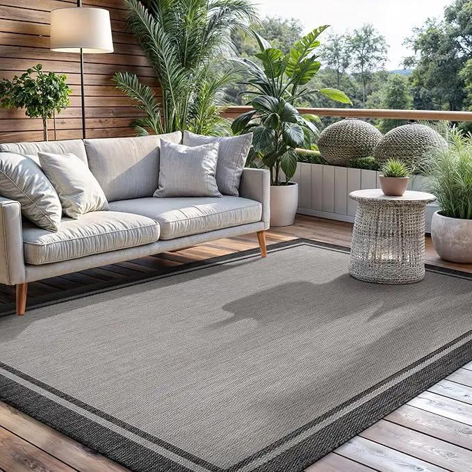 CAMILSON Indoor Outdoor Rug, 5x7 Bordered Gray Modern Area Rugs for Indoor and Outdoor Patios, Kitchen and Hallway Mats, Washable Porch Deck Outside Carpet (Bordered Grey, 5 x 7) by GreenHaven Gardens