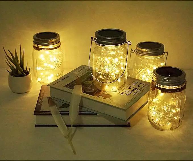 Solar Mason Jar Lid Lights, 10 Pack 30 LED Waterproof Firefly Fairy Lights with Hangers(No Jars), Outdoor Starry String Lights for Patio Yard Garden Wedding Lantern Decor (Warm White) by GreenHaven Gardens