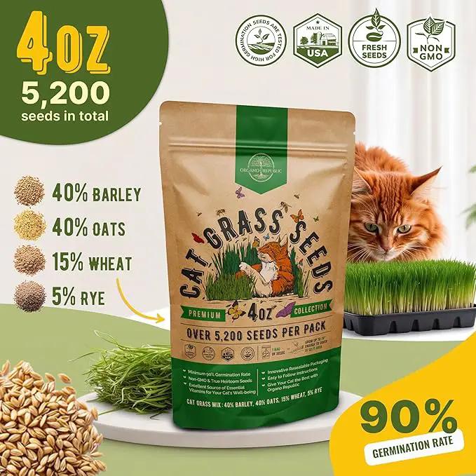 Cat Grass Seeds Mix - 5,200 Non-GMO Heirloom Seeds for Cats & Pets, 4 oz Pack for Growing Fresh Barley, Oat, Rye & Wheat Grass Seeds for Planting, Indoor Plants for Pets, Hairball Remedy for Cats by GreenHaven Gardens