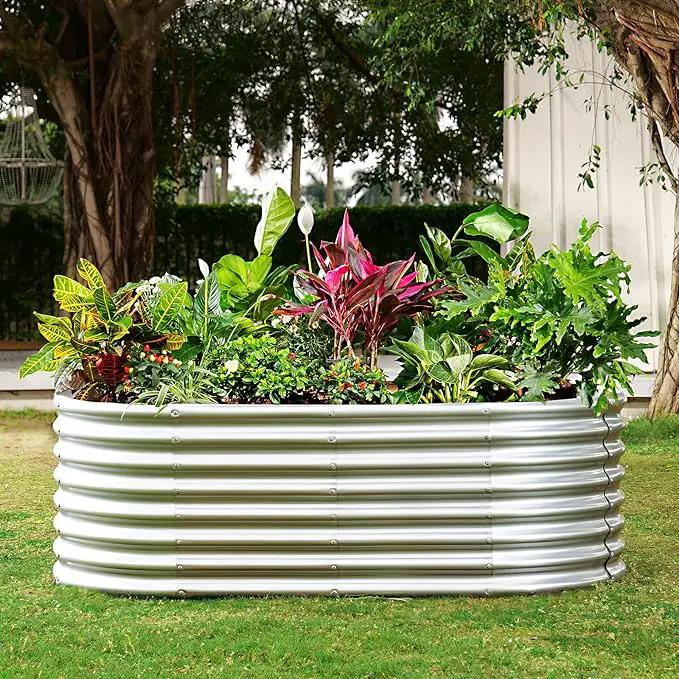 Land Guard Galvanized Raised Garden Bed, 8x4x2ft Planter Boxes Outdoor, Oval Larger Metal Planter Boxes for Vegetables, Fruits, Flowers (Silver) by GreenHaven Gardens