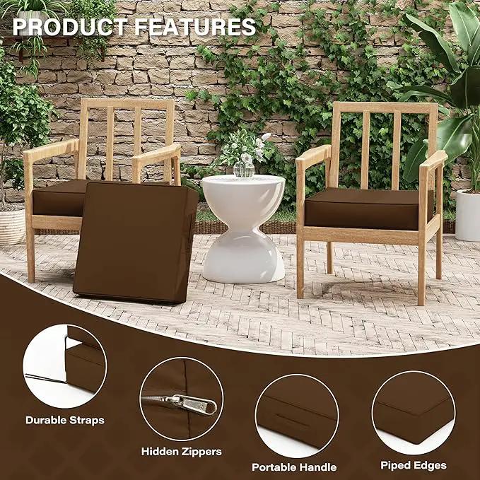 Patio Chair Cushions 19 X 19 X 4 Inch Waterproof Outdoor Seat Cushions for Patio Furniture, Outdoor Sofa Couch Pads with Ties & Handle, Set of 2, Chocolate by GreenHaven Gardens