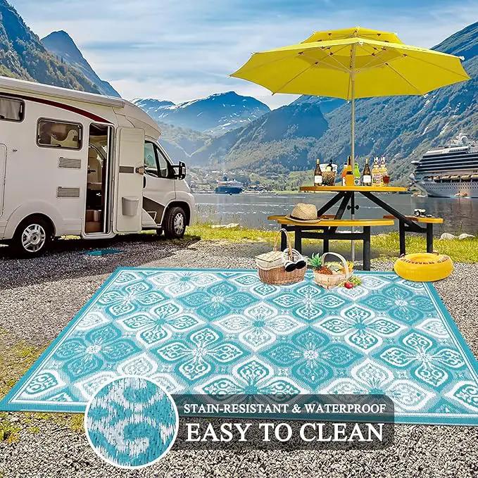 Pauwer Waterproof Outdoor Rug 6x9, Reversible Plastic Straw Patio Camping Rug, Indoor Outdoor RV Mat Carpet for Deck, Camper, Porch, Balcony, Backyard, Picnic, Clover Teal by GreenHaven Gardens