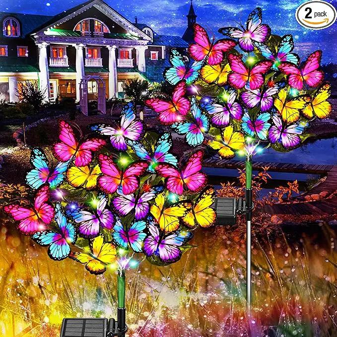 Solar Garden Lights Outdoor Waterproof Solar Lights 2 Pack with New Upgraded 72 LED 34 Butterfly Outdoor Solar Lights for Yard Outside Garden Pathway Decor Gifts for Womens Mother's Day by GreenHaven Gardens